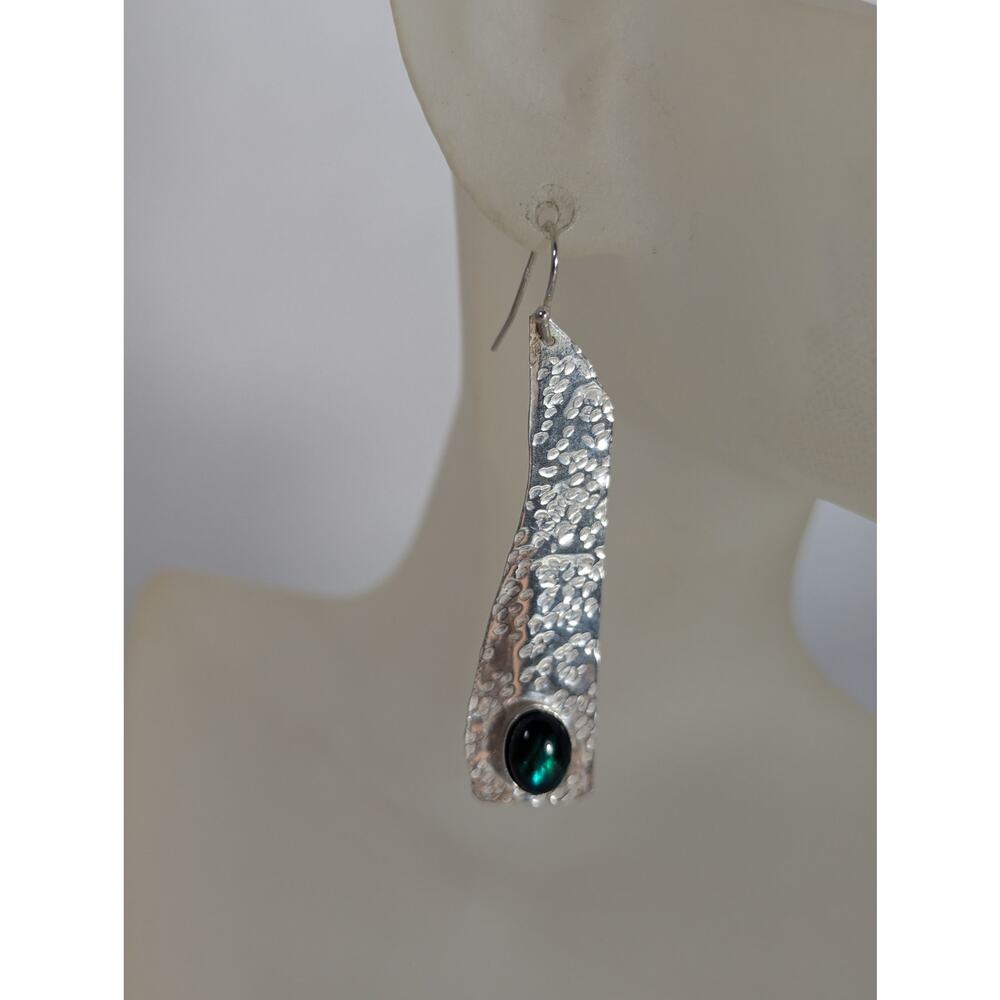 Sterling silver Paua shell cabochon bezel set French wire 2.25"X .50"Dangle OOAK